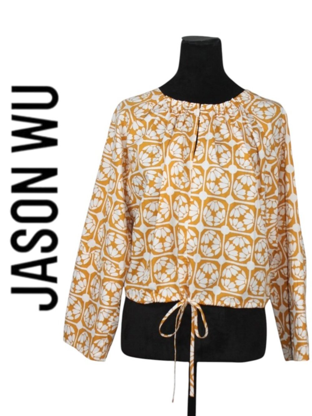 Jason Wu Long Sleeve Mustard & White Print Shirt Size Medium